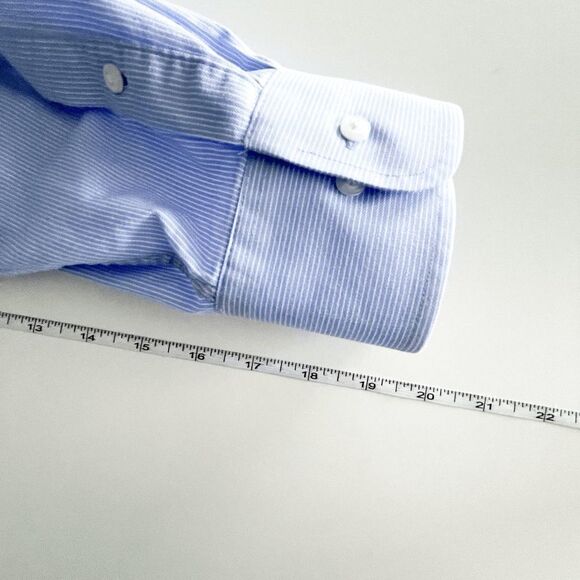 Tommy Hilfiger Mens Dress Shirt Regular Fit Button Long Sleeve Stripes Blue Sz18 - Picture 6 of 8